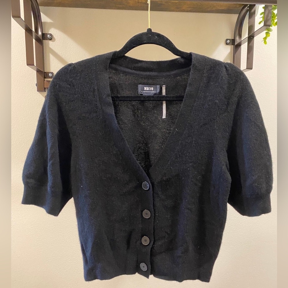 Anthropologie Maeve 100% Cashmere Cropped Short Sleeve Cardigan (size small)